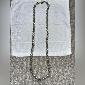 Long silver pearl & ribbon necklace - LOFT